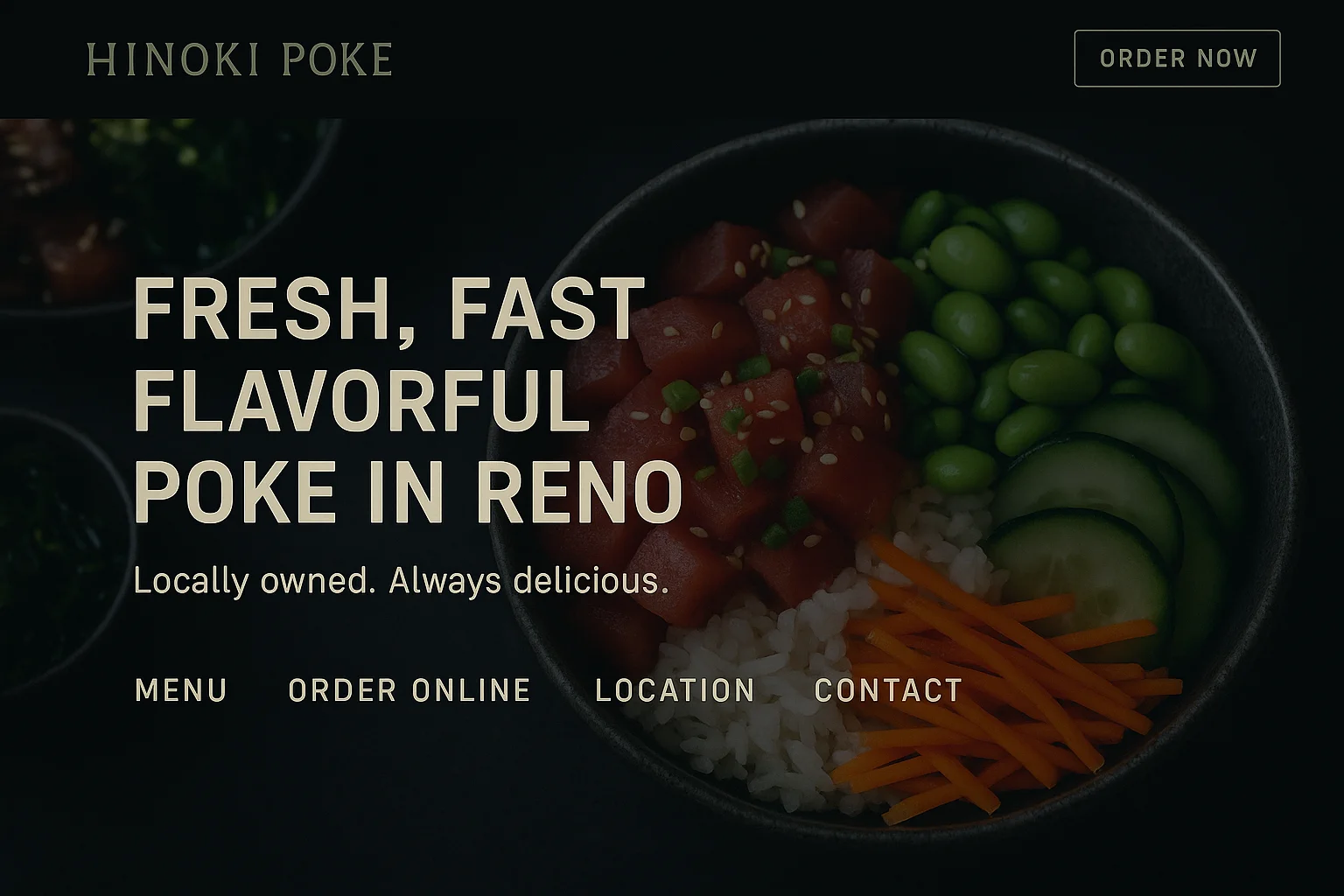 Colorful poke bowl featuring fresh fish and vegetables