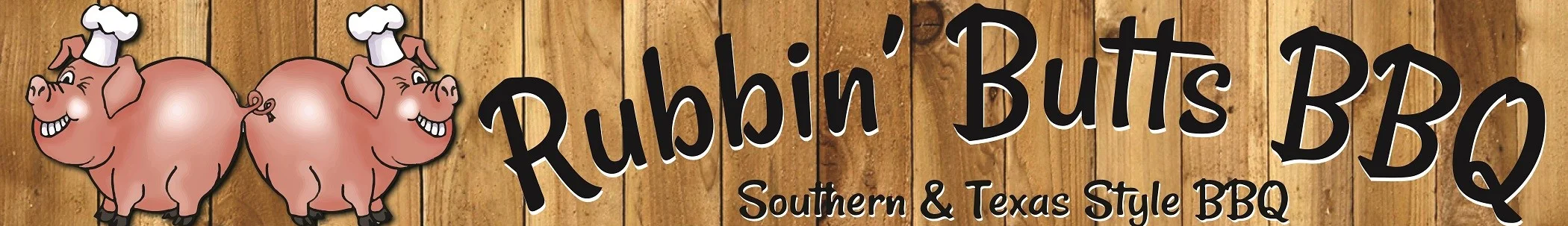 Rubbin' Butts BBQ logo featuring playful pig illustrations