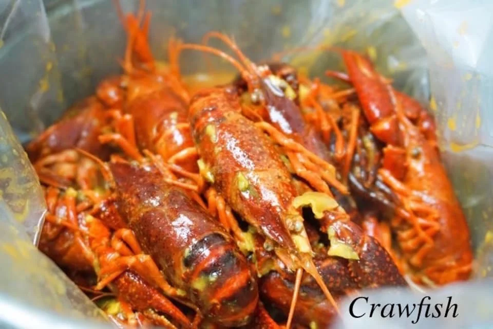 Spicy Cajun crawfish ready to be served