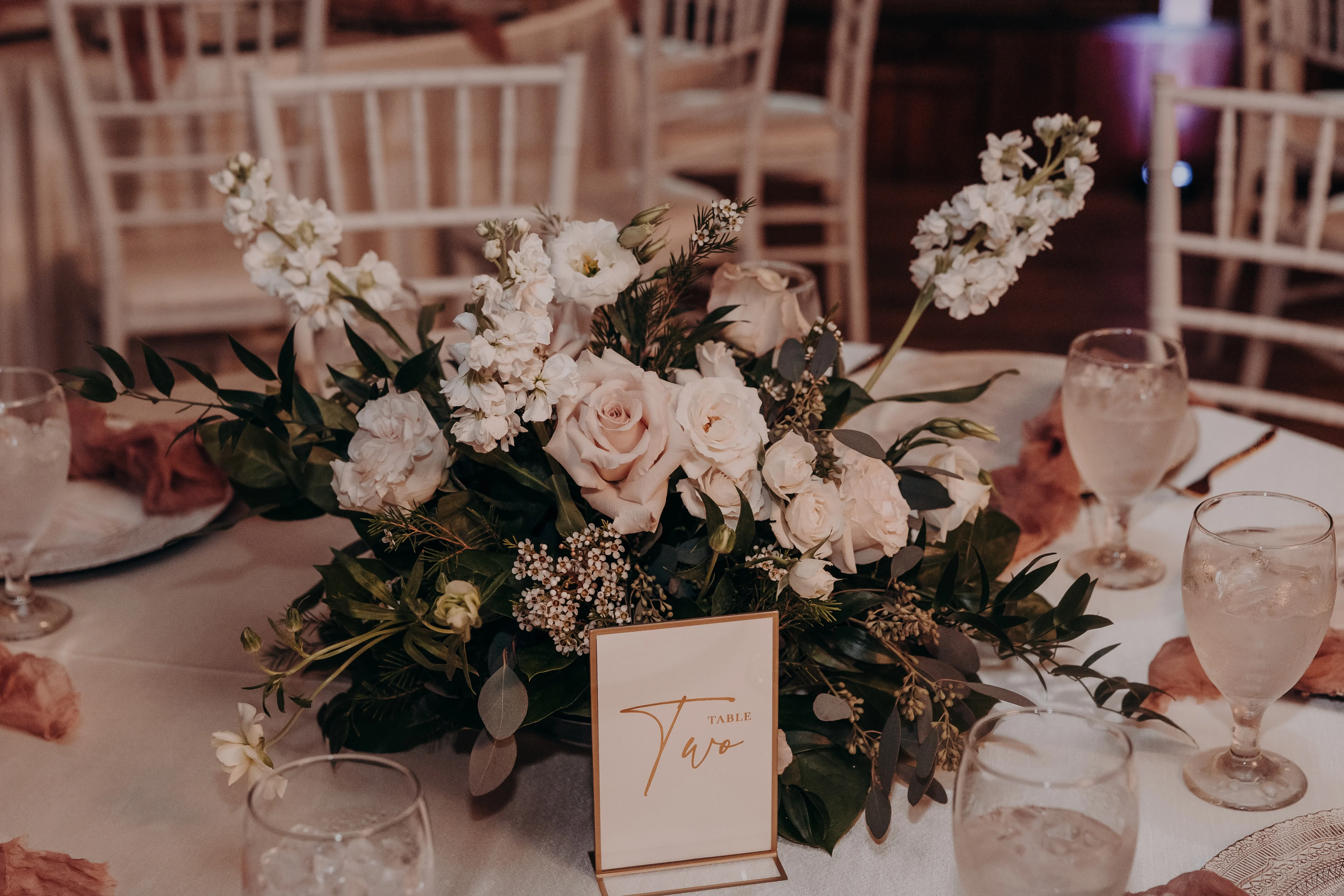 Elegant floral centerpiece on a dining table