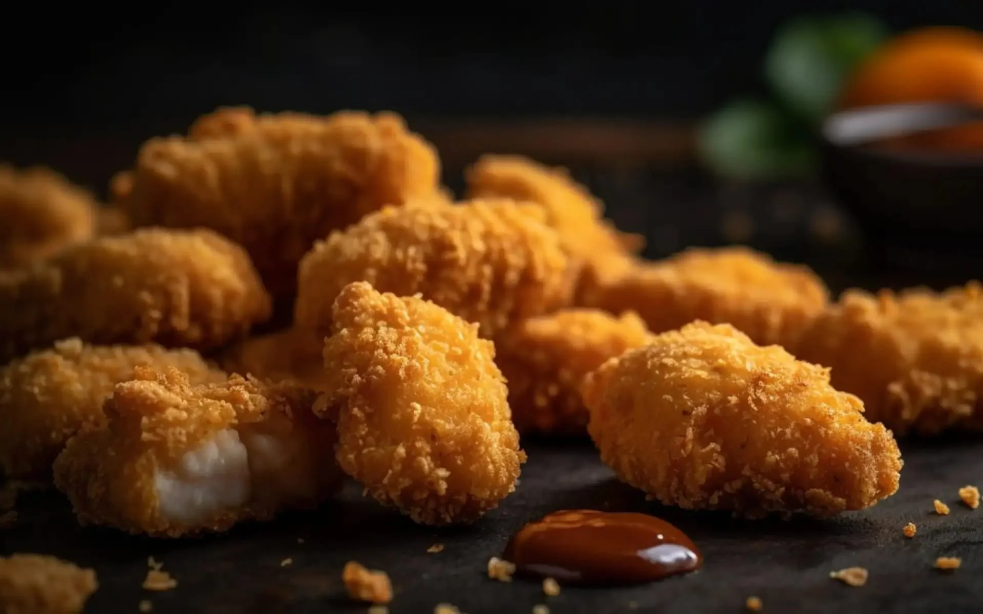 Crispy chicken nuggets served with dipping sauce
