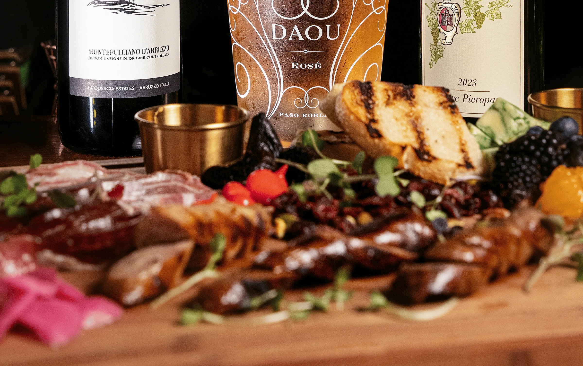 Selection of fine wines with charcuterie board