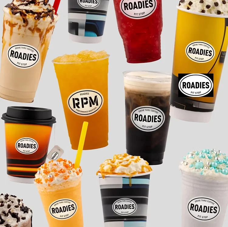Variety of colorful coffee drinks from Roadies Pit Stop
