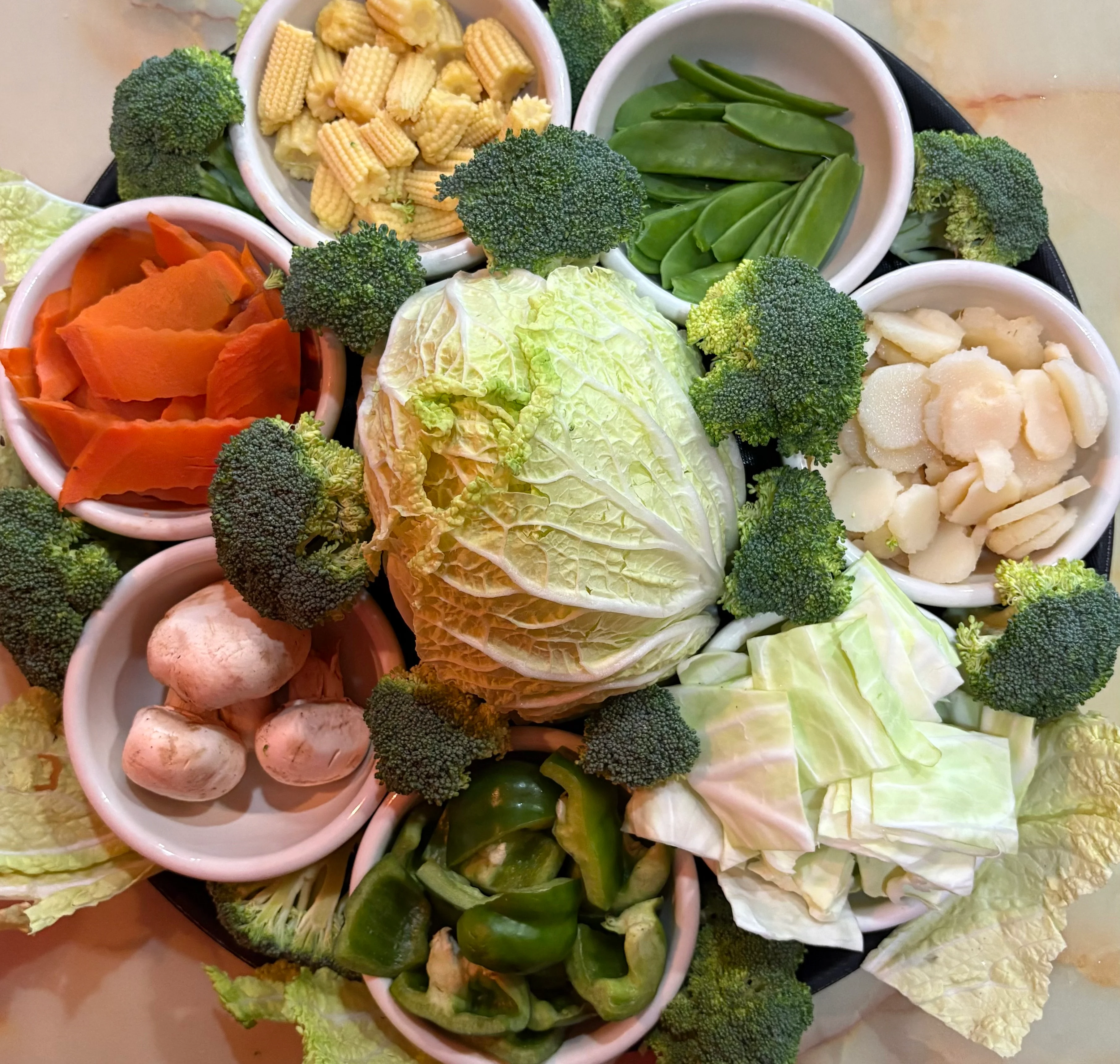 Fresh vegetable platter for hot pot dining