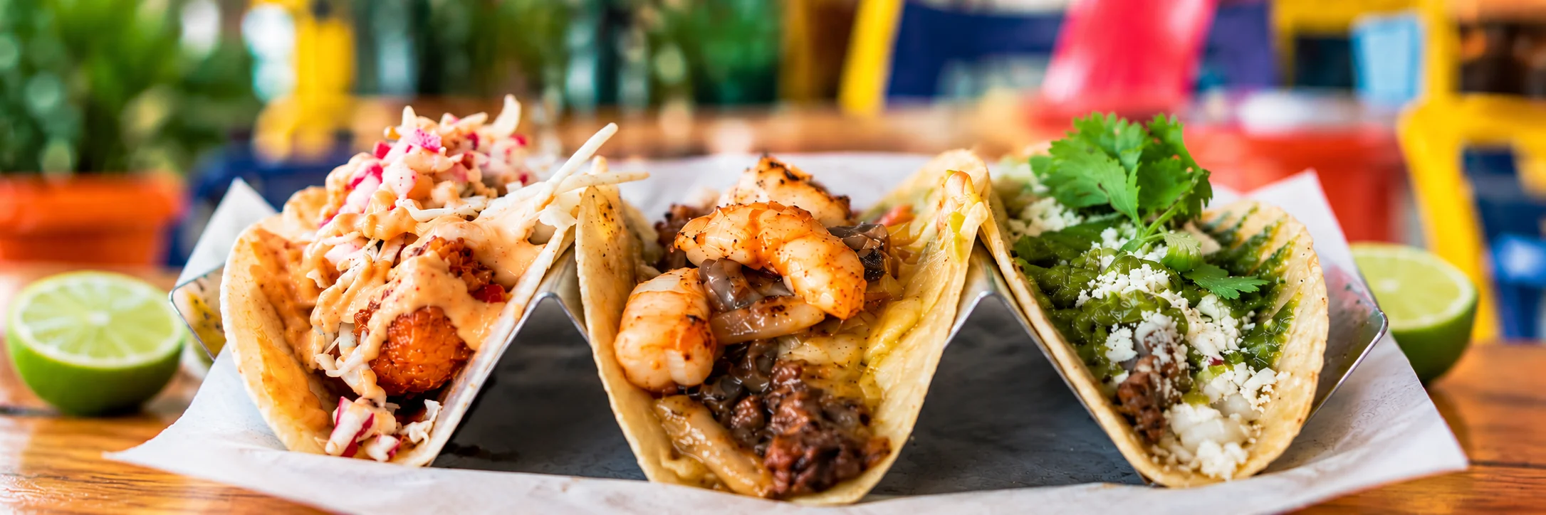 Three Tacos Pacific Coast Tacos, Beef, Surf and Turf and Spicy Chicken 