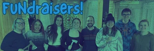 Group of friends at a FUNdraiser event with axes