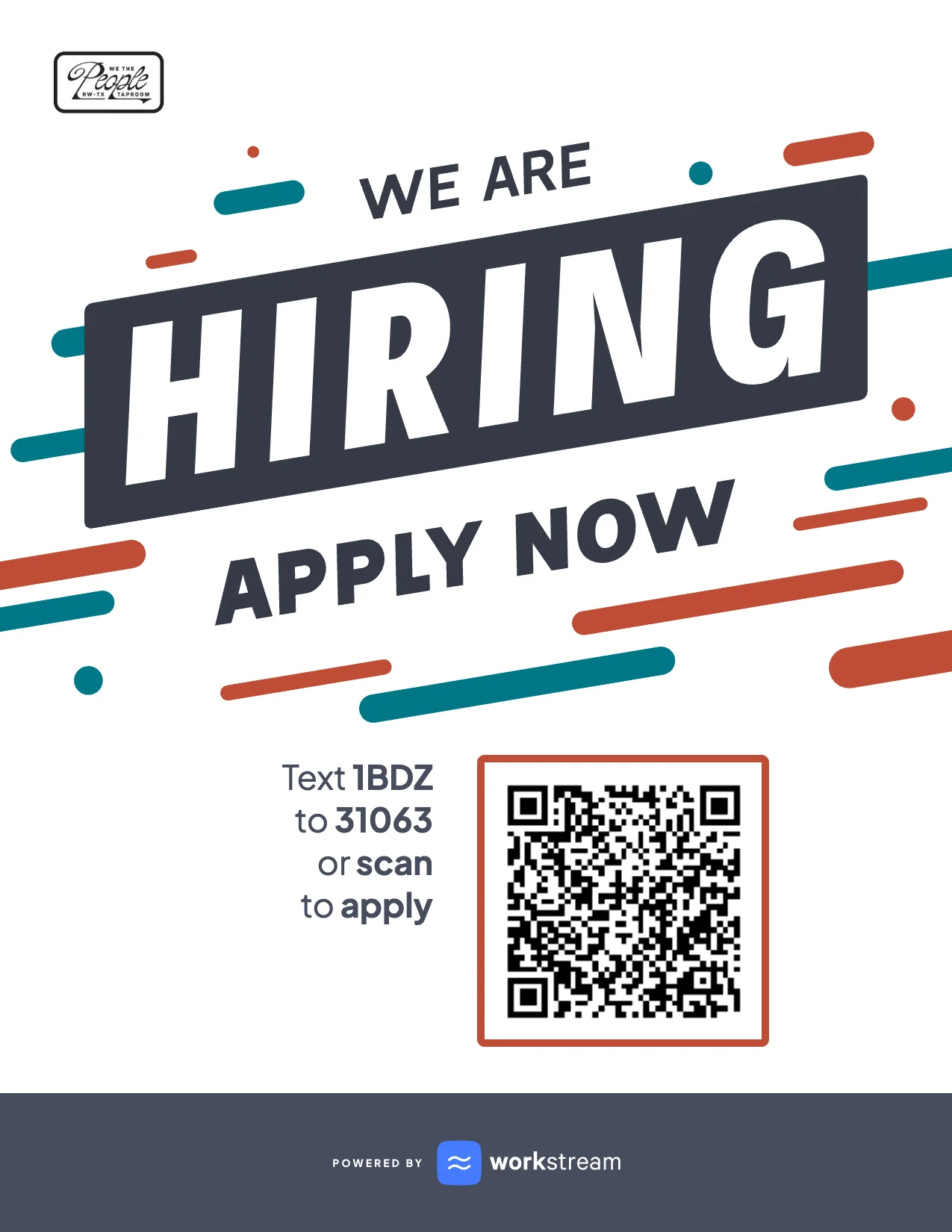 Hiring announcement for restaurant positions with QR code