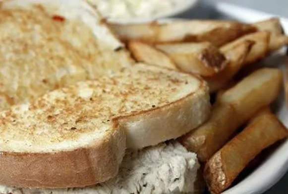 Classic American tuna sandwich with fries