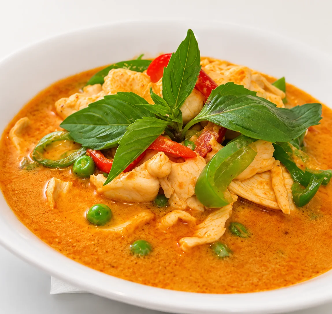Thai green curry with chicken and fresh basil