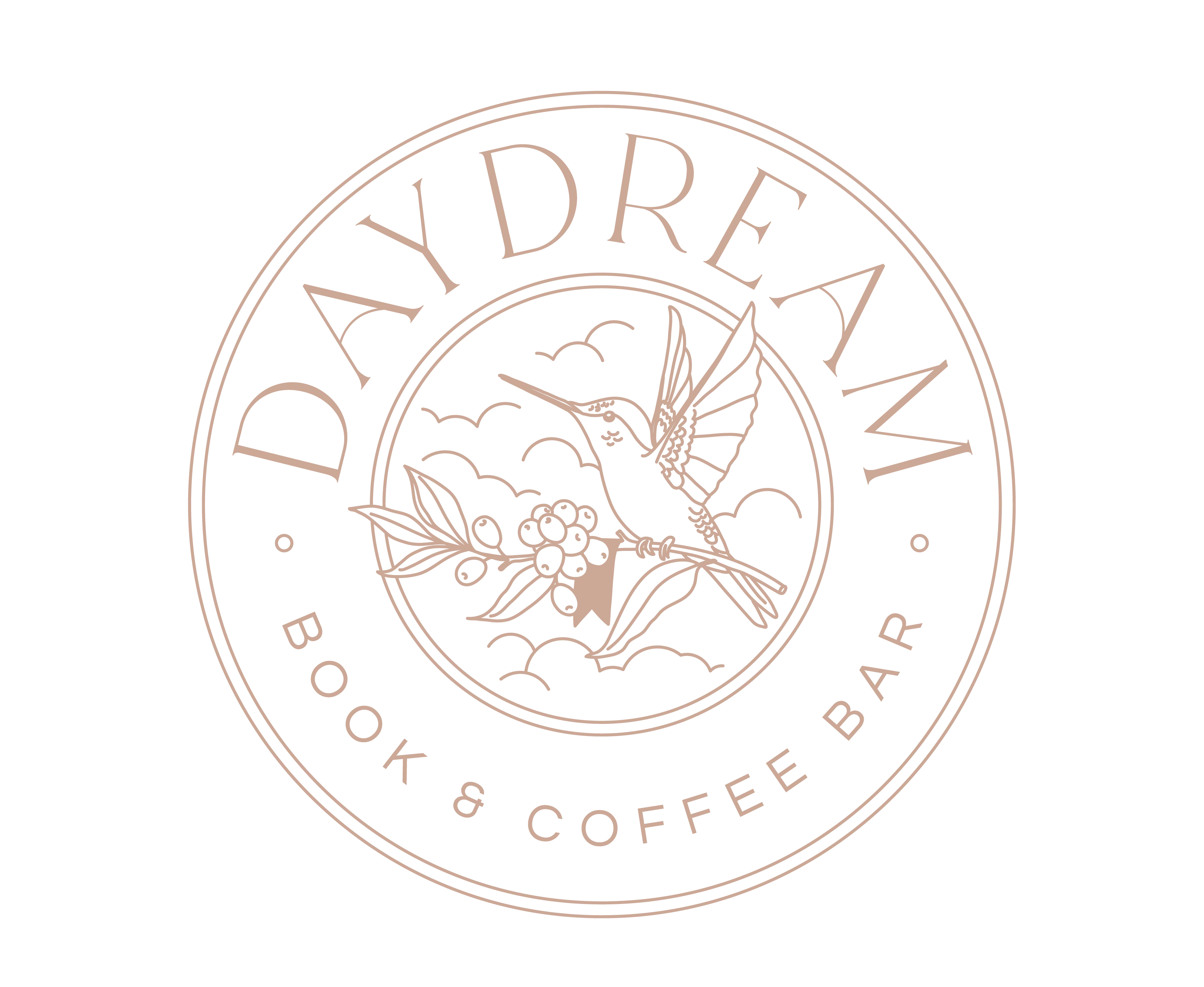 Logo of Daydream Book & Coffee Bar featuring a hummingbird