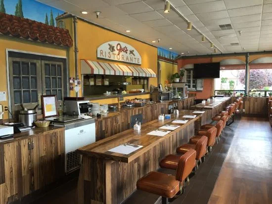 Cozy Italian restaurant interior with wooden decor