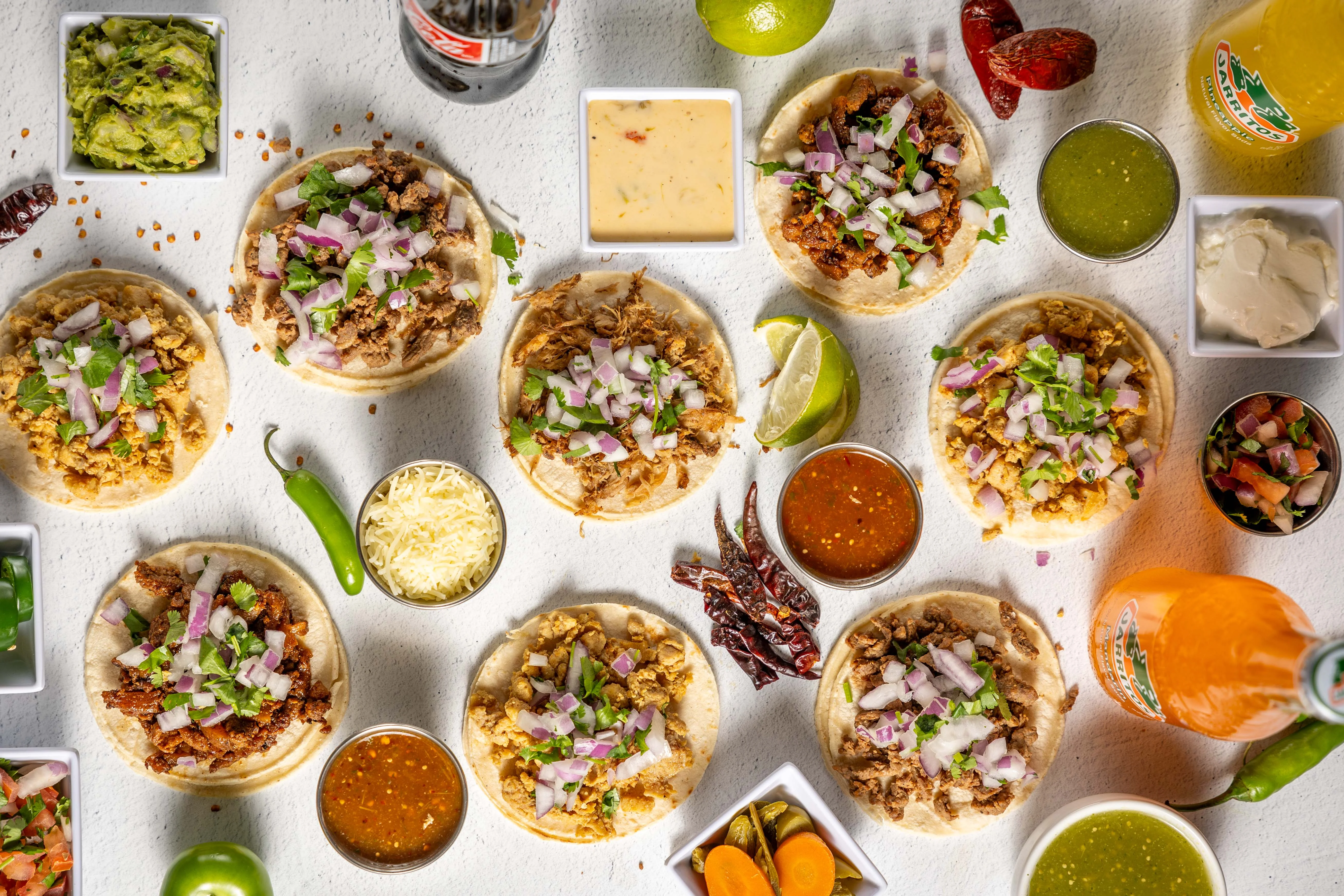 Delicious Mexican street tacos with various toppings