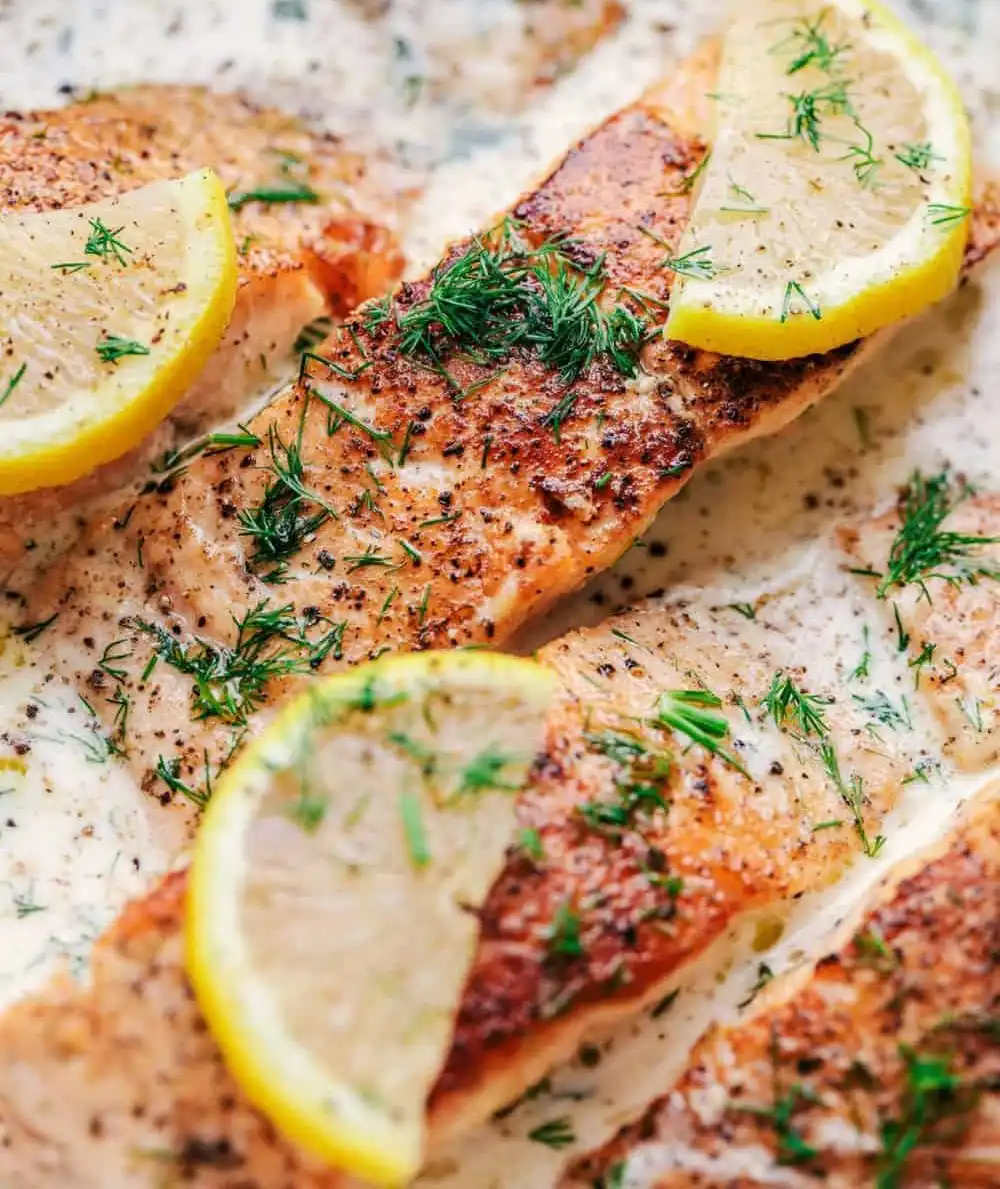 seared king salmon in lemon dill sauce