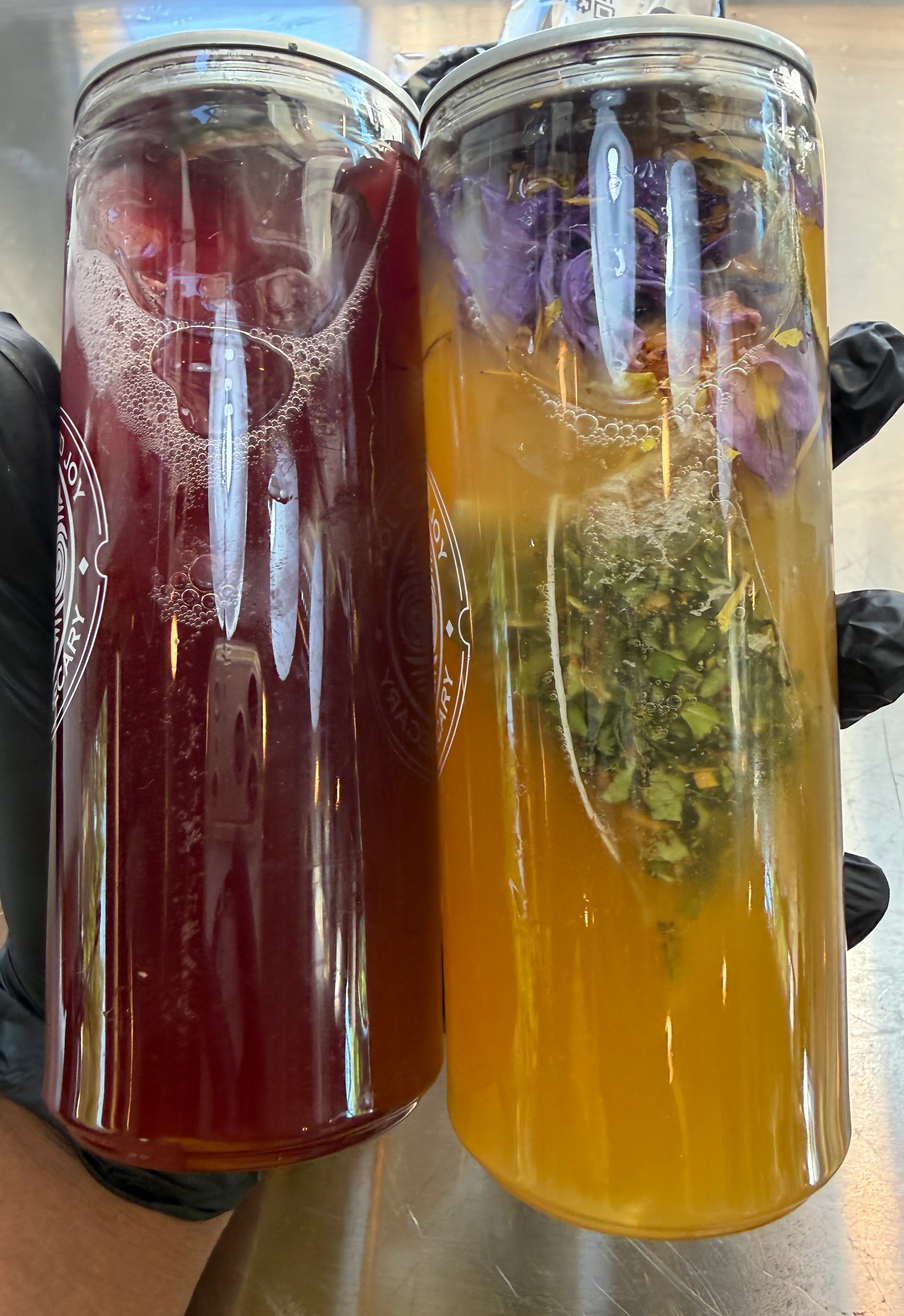 Colorful herbal drinks from Plant Based Joy Cafe