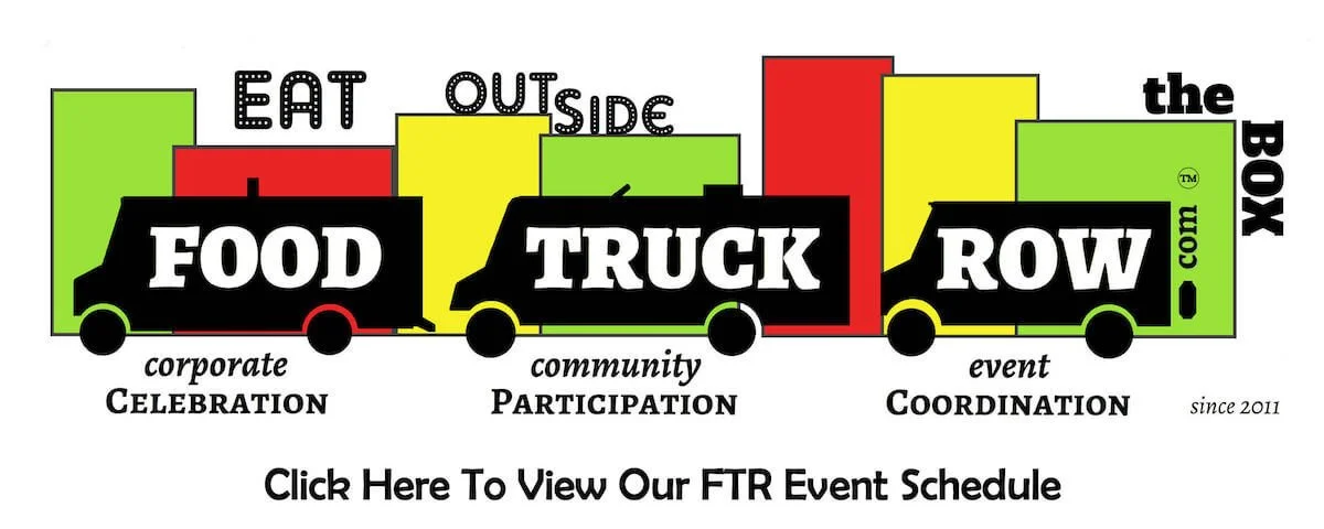 Colorful graphic promoting food truck events and community participation