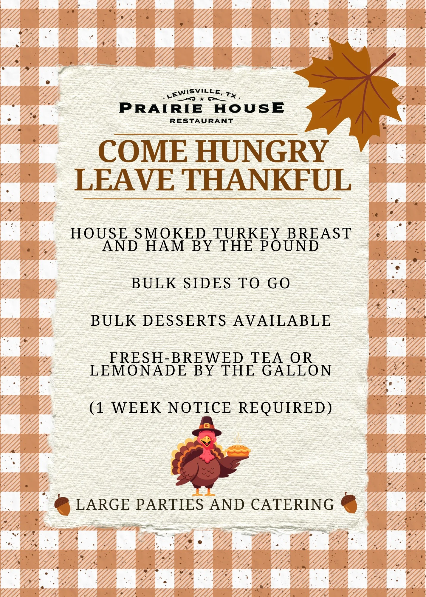 Thanksgiving Bulk & Catering at Prairie House Lewisville