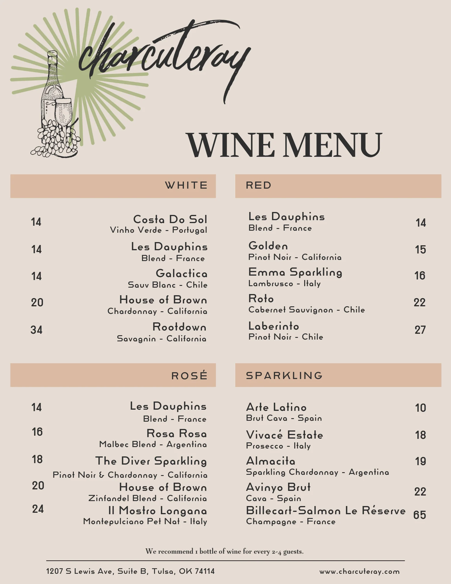 Wine menu featuring diverse selections from various regions