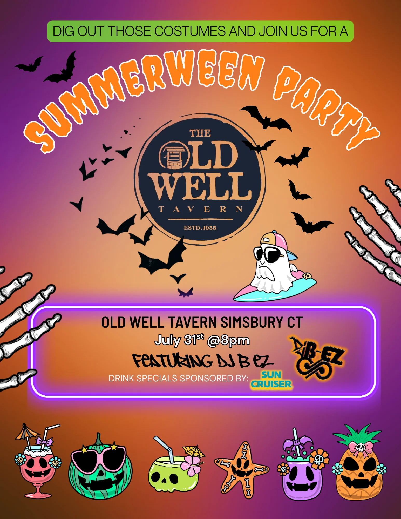 Promotional poster for Summerween party at Old Well Tavern