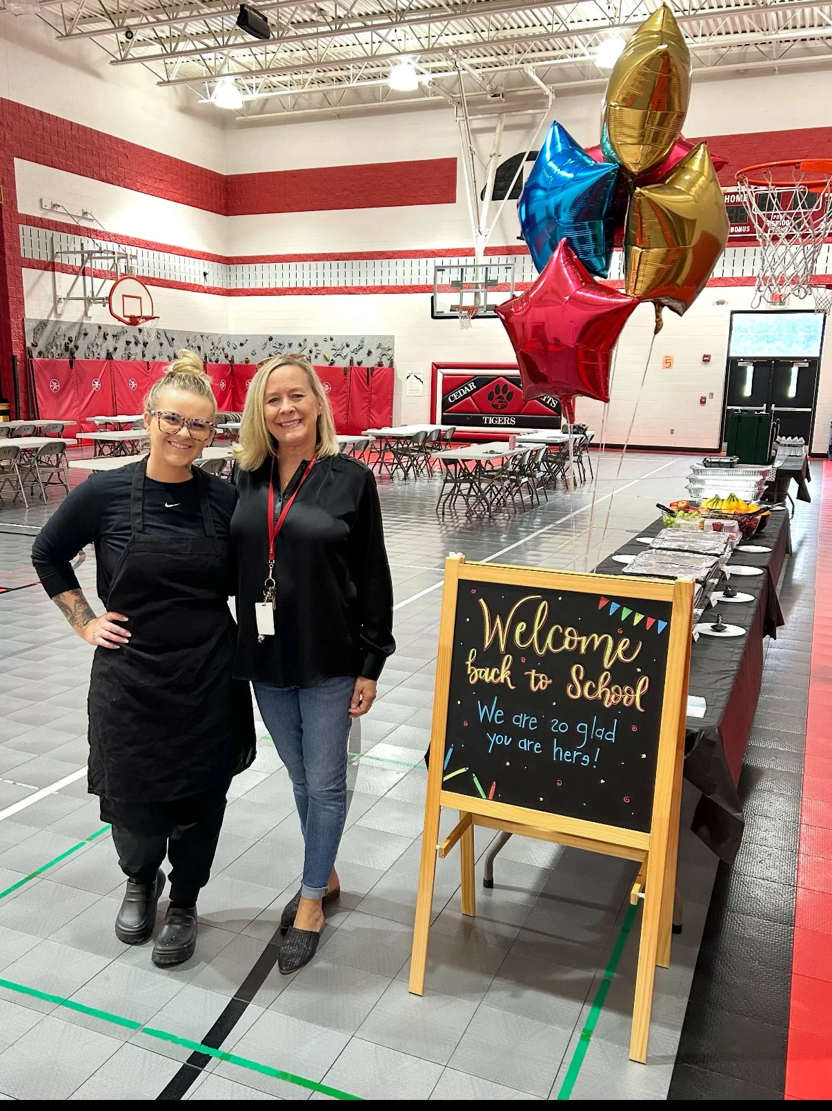 Welcome back to school event with decorations and food setup