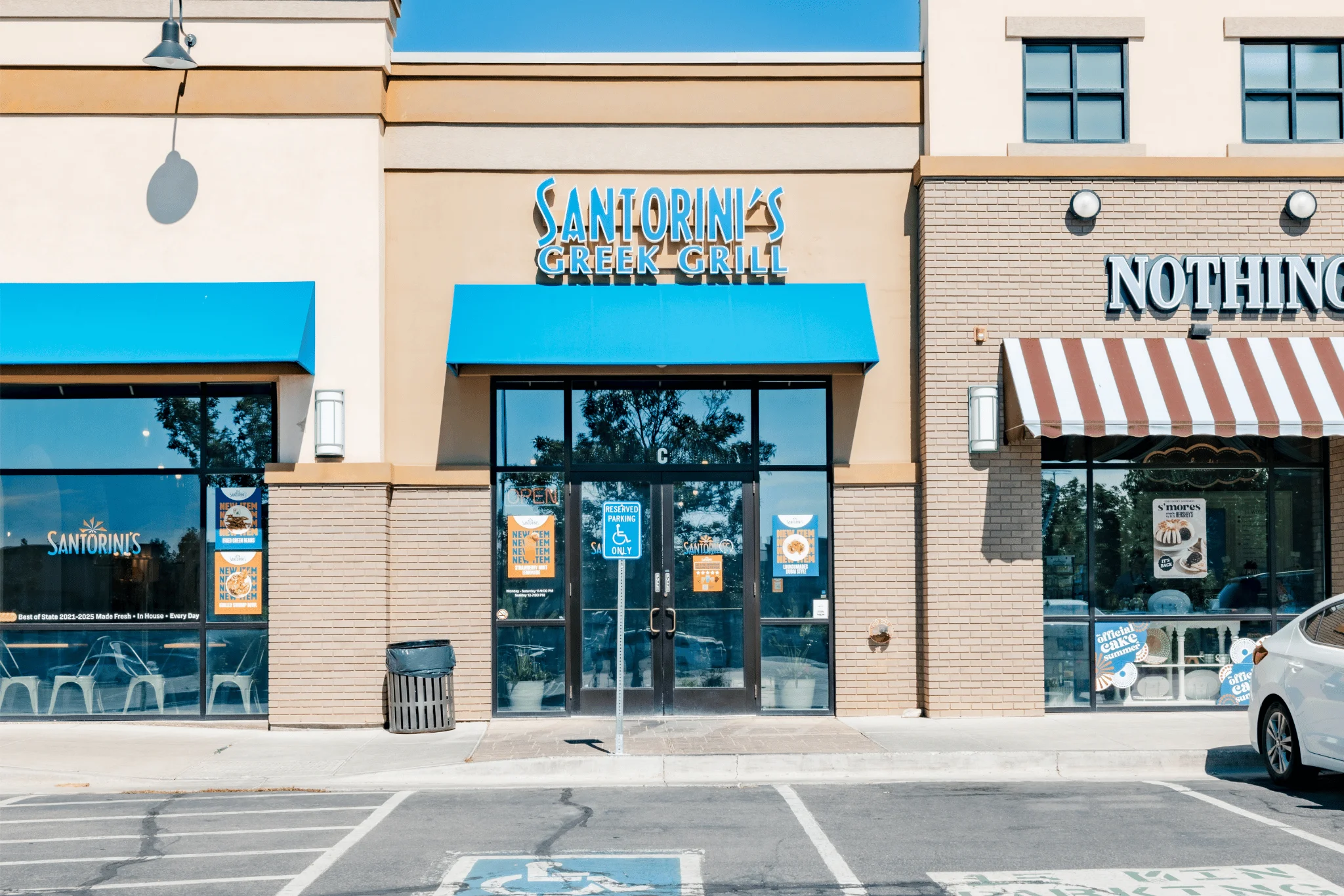 Santorini's Greek Grill exterior at The Commons in West Bountiful Utah