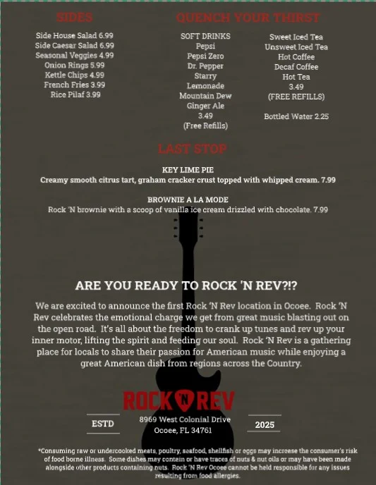 Menu of American diner featuring sides and desserts