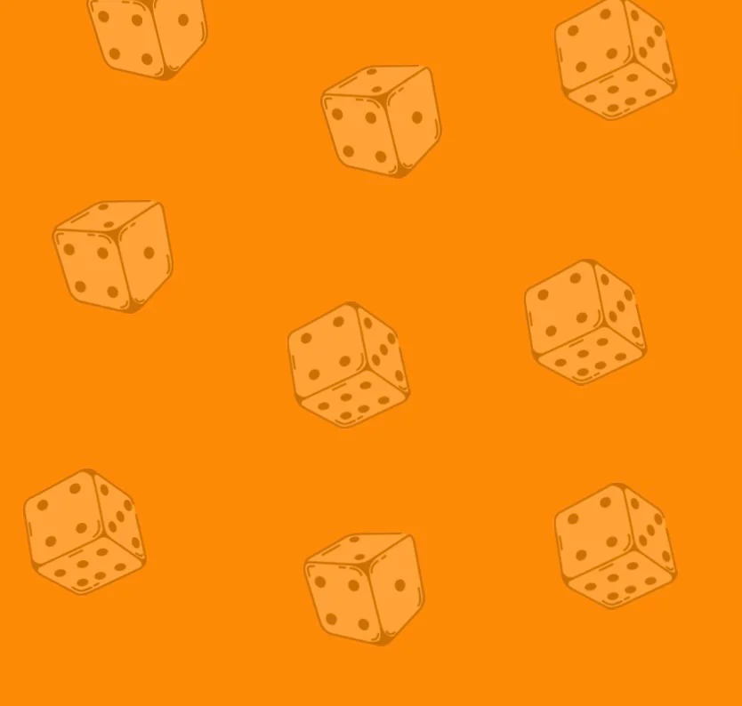 Pattern of orange dice on a vibrant background
