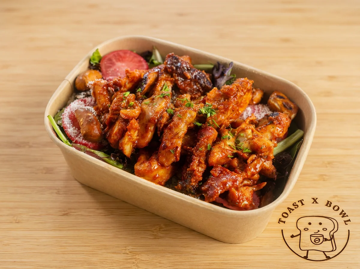 Spicy Korean chicken salad bowl with fresh greens