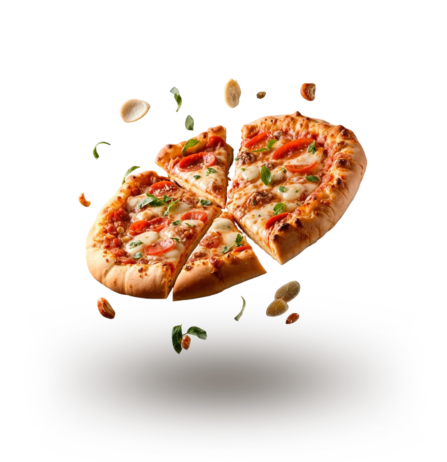 Pepperoni pizza with fresh basil and cheese