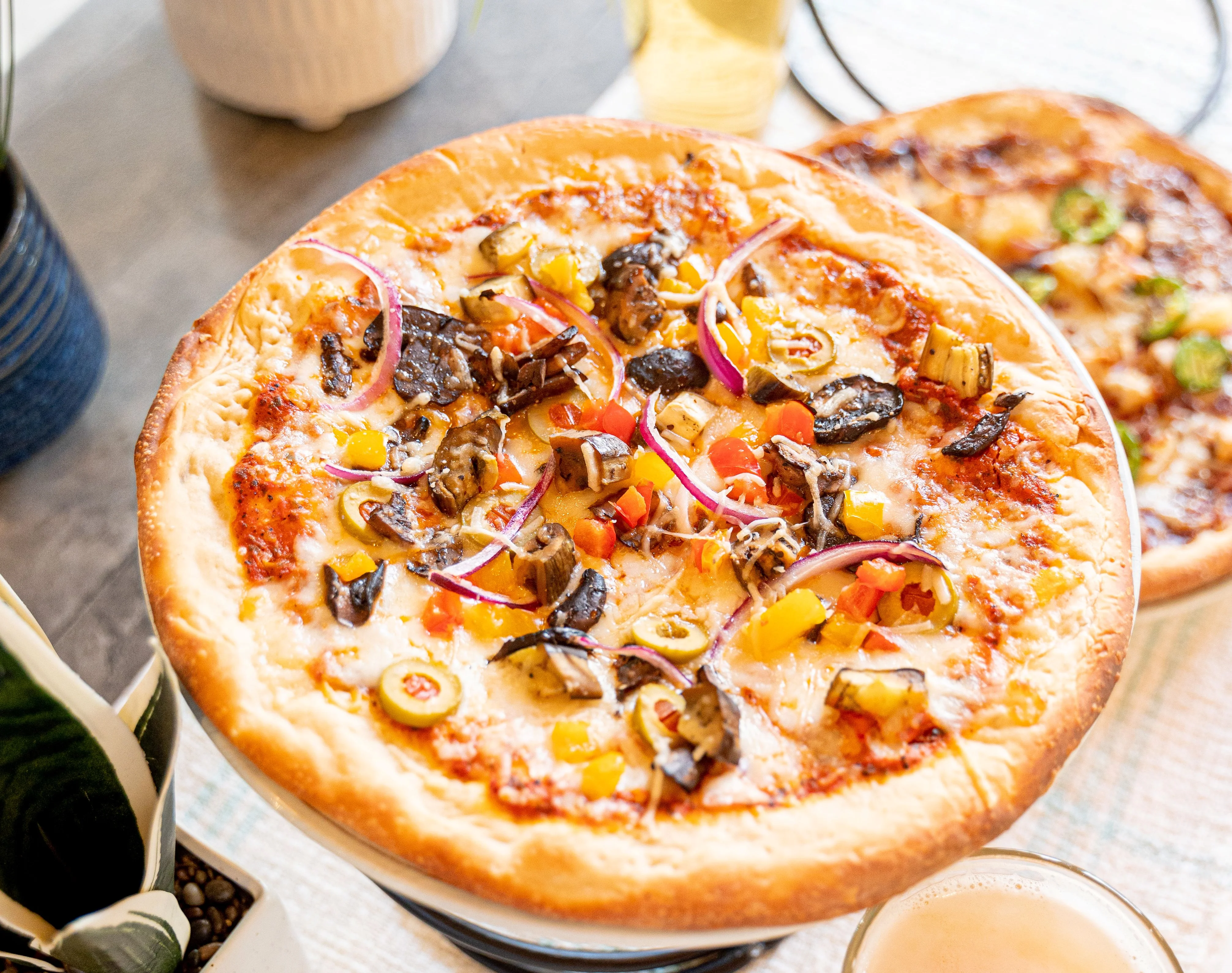 Pizzas on a table