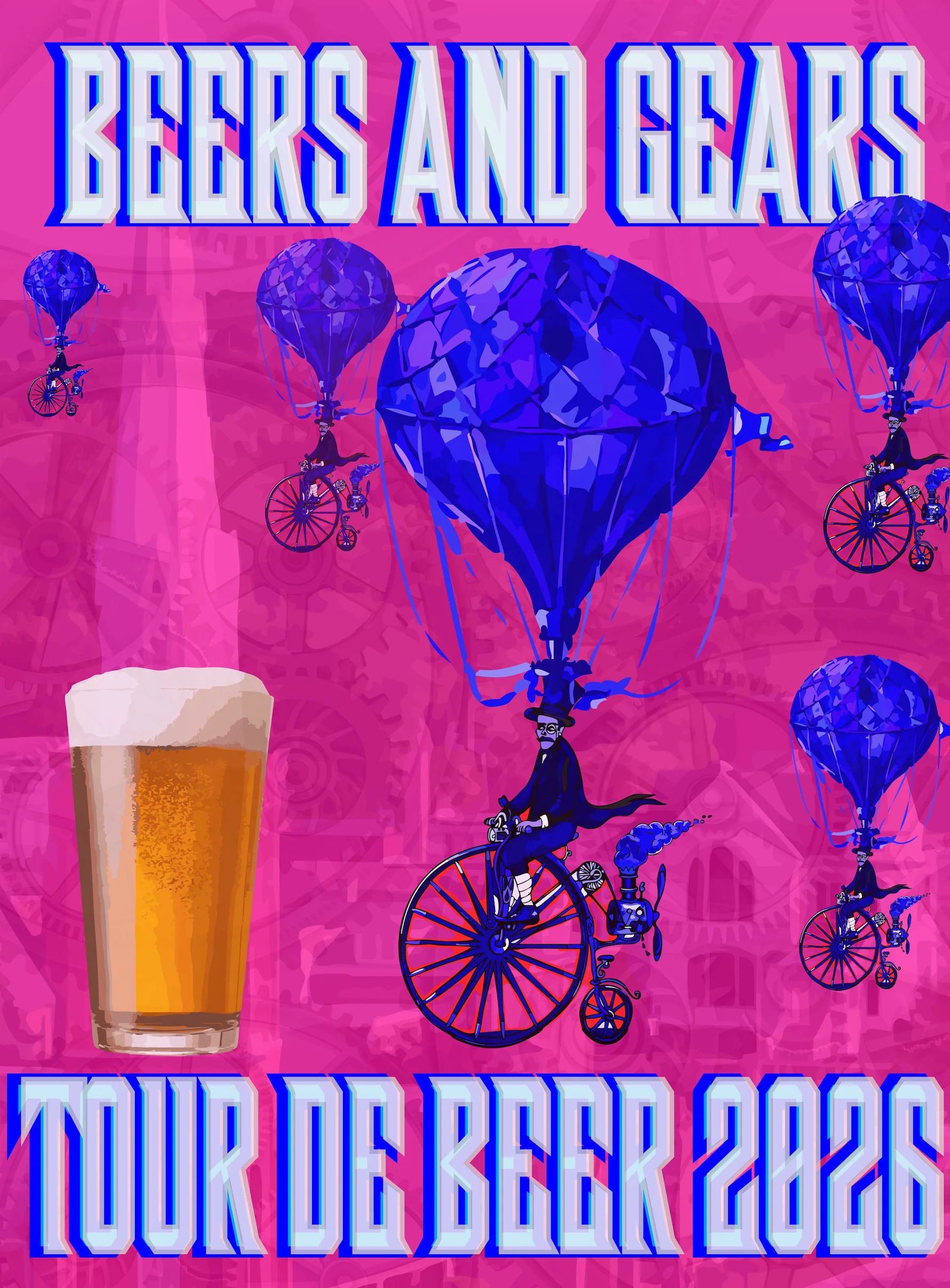 Colorful poster for 'Beers and Gears: Tour de Beer 2026' event