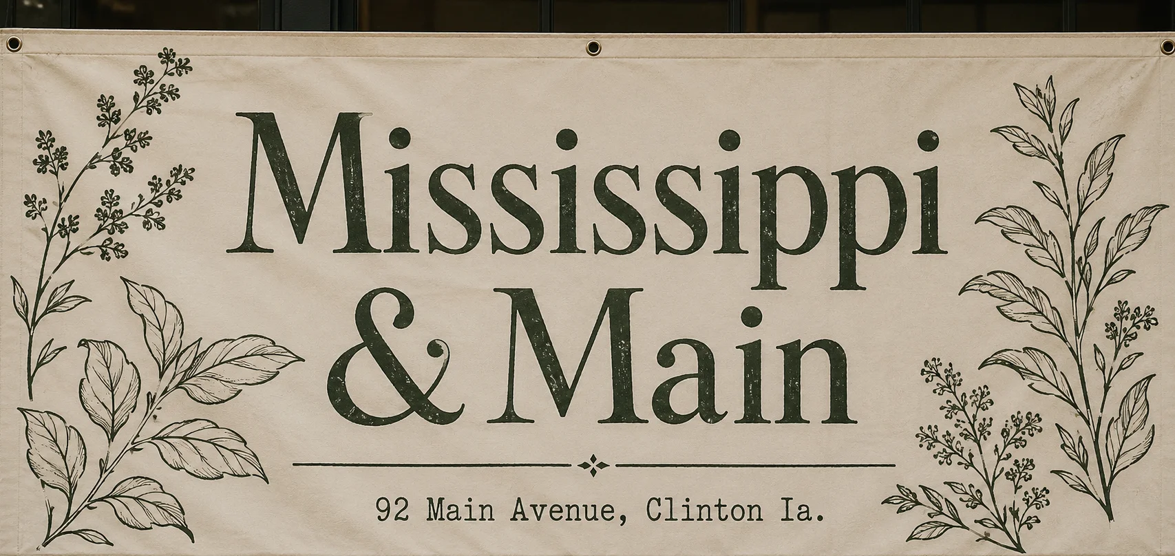 Sign for Mississippi & Main restaurant in Clinton, Iowa