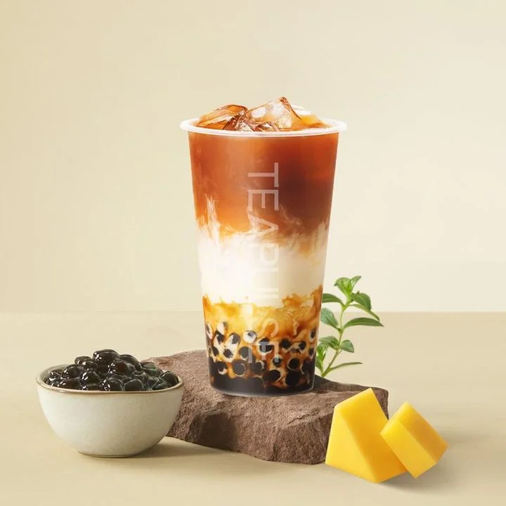 Iced milk tea with tapioca pearls and layered colors
