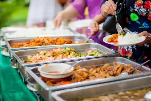 Buffet spread featuring Asian-inspired dishes