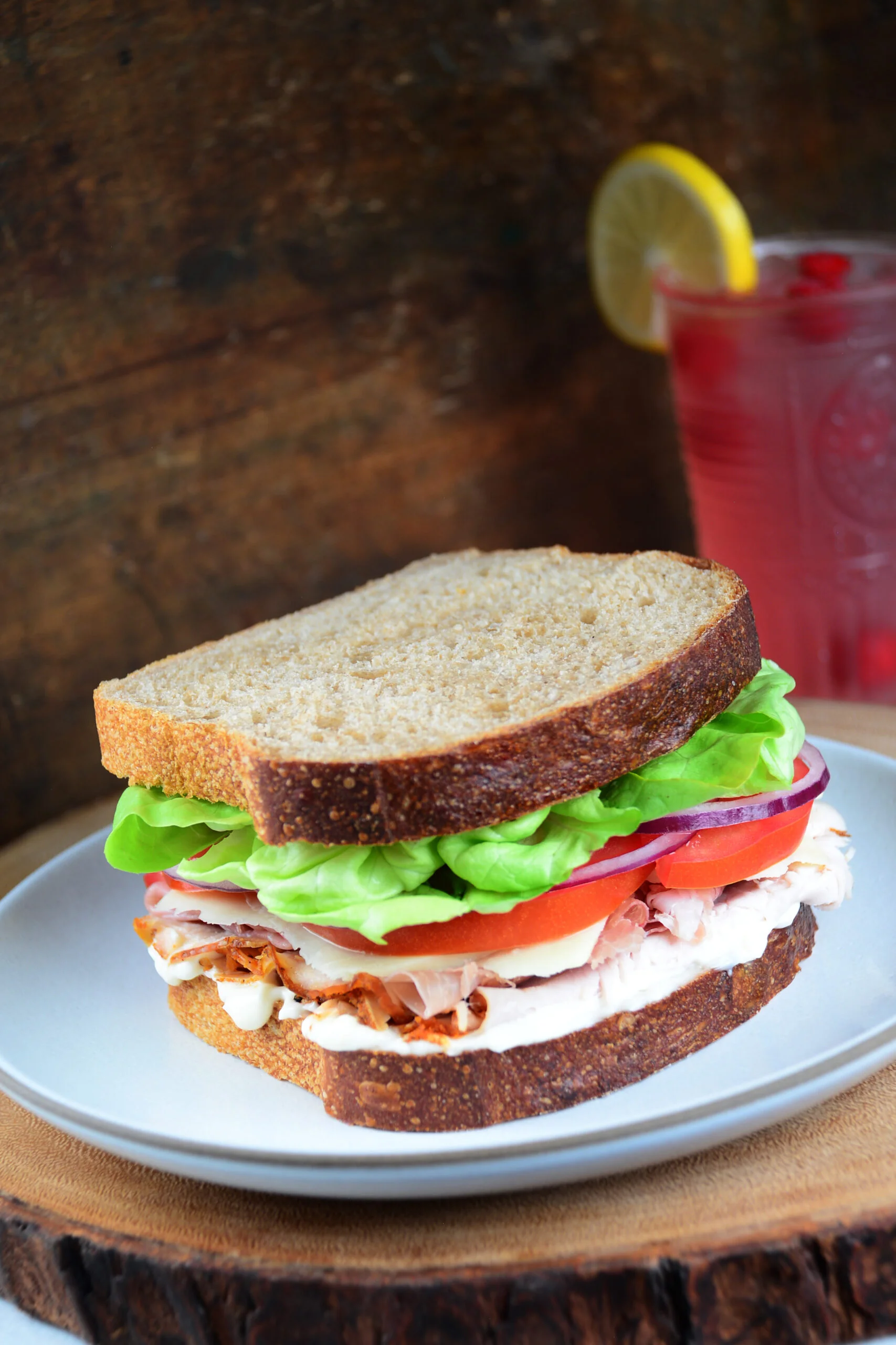 Classic deli turkey sandwich on whole grain bread