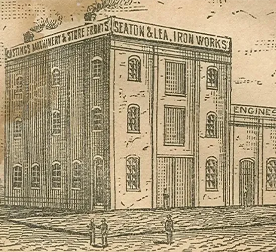 Historic Seaton & Lea Iron Works building illustration