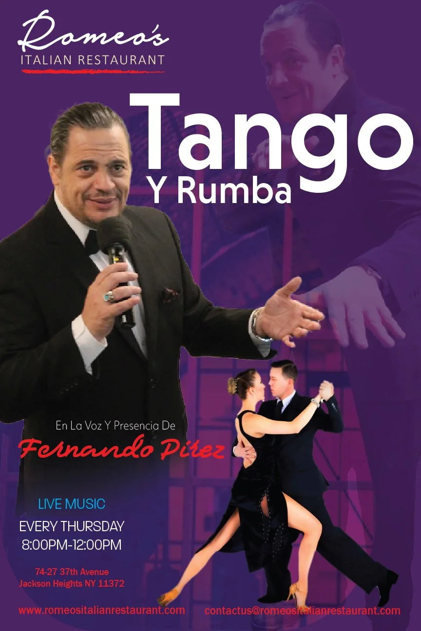 Live music event at Italian restaurant featuring tango and rumba performances