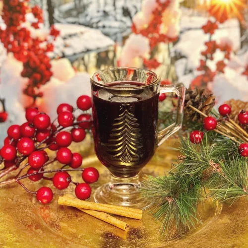 Warm spiced mulled wine in a festive setting
