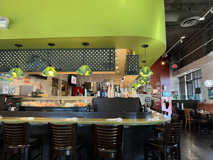 Modern sushi restaurant interior with vibrant decor