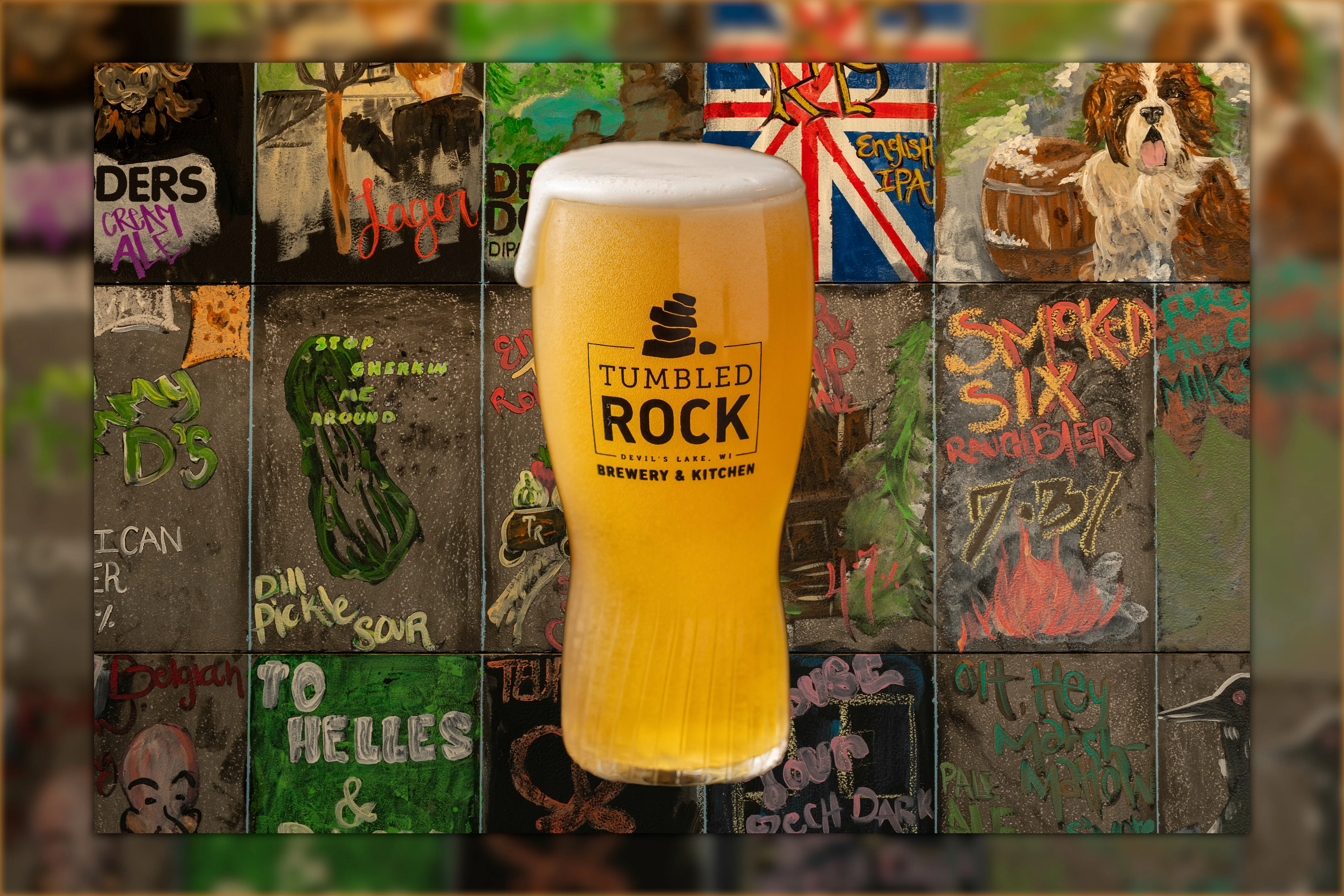 Craft beer from Tumbled Rock Brewery in a vibrant setting