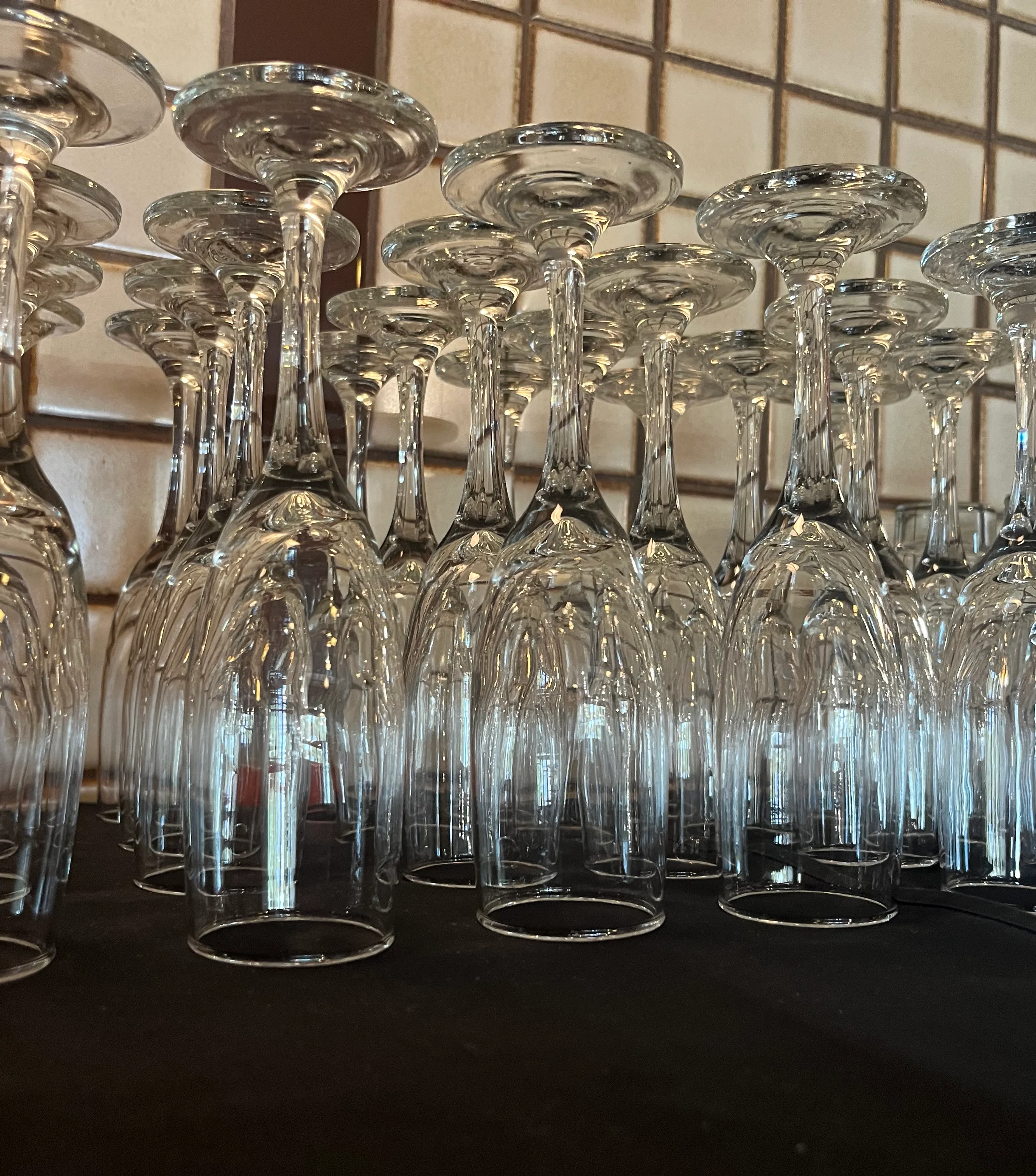 Elegant wine glasses arranged for dining