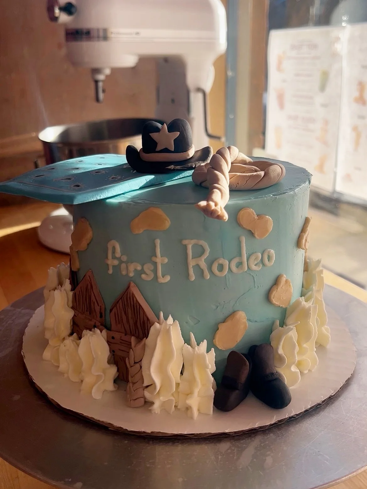 Decorative cake for a first rodeo celebration