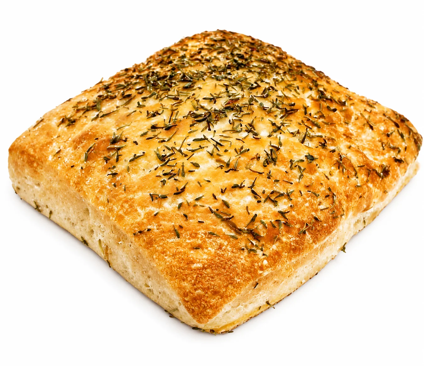 Freshly baked square bread topped with herbs.