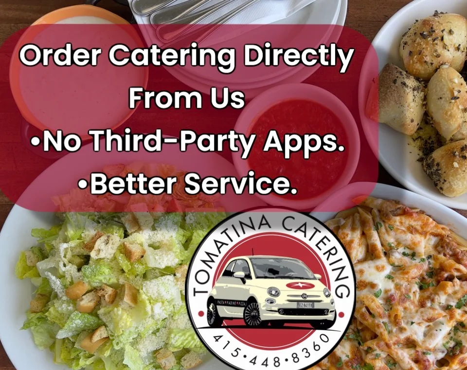 catering food display featuring meatballs, Caesar salad and Cheese Pizza