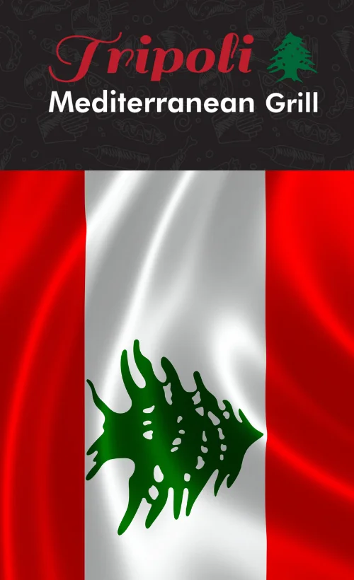 Lebanese flag with Tripoli Mediterranean Grill branding