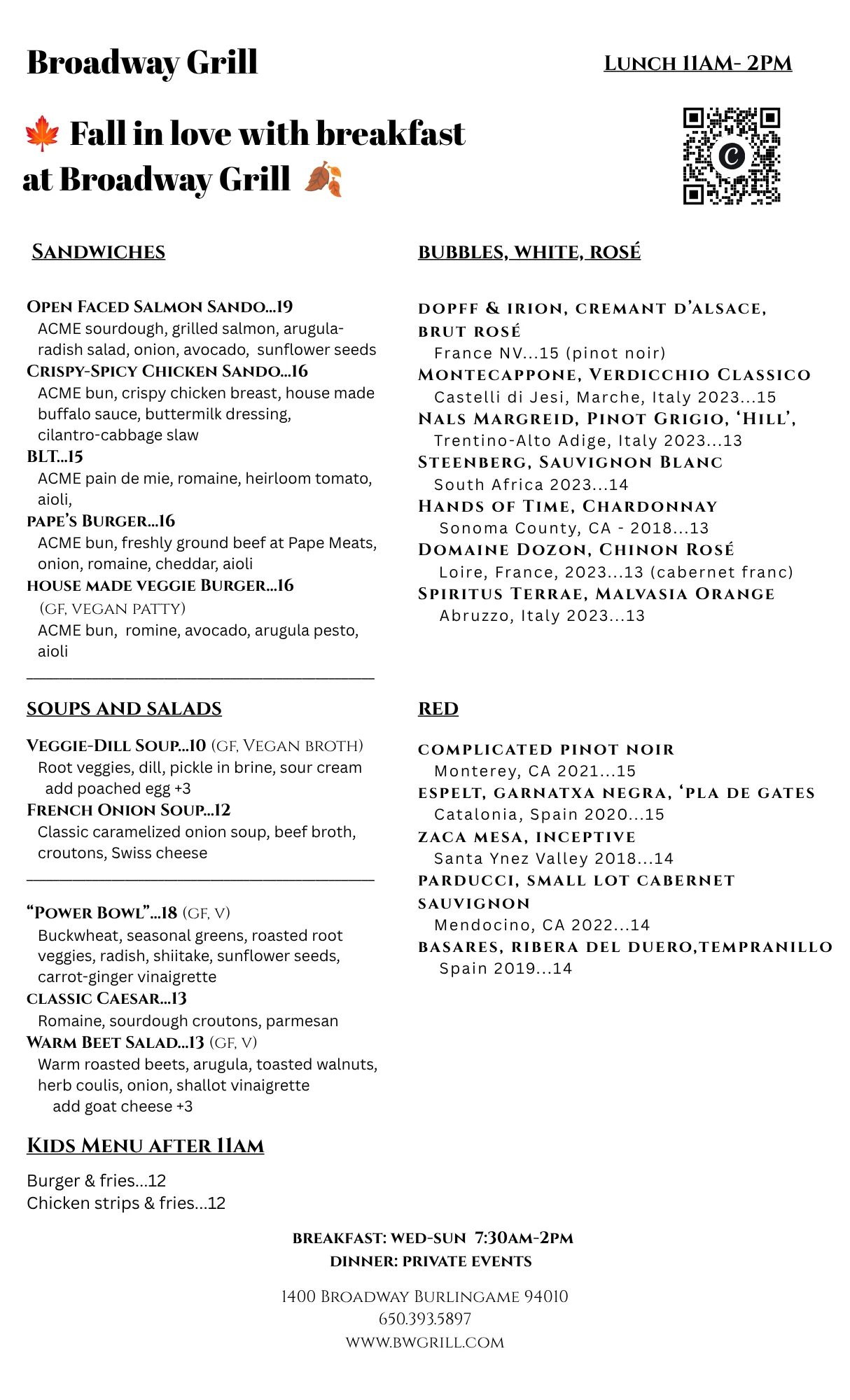 Breakfast menu featuring various dishes at a cozy restaurant