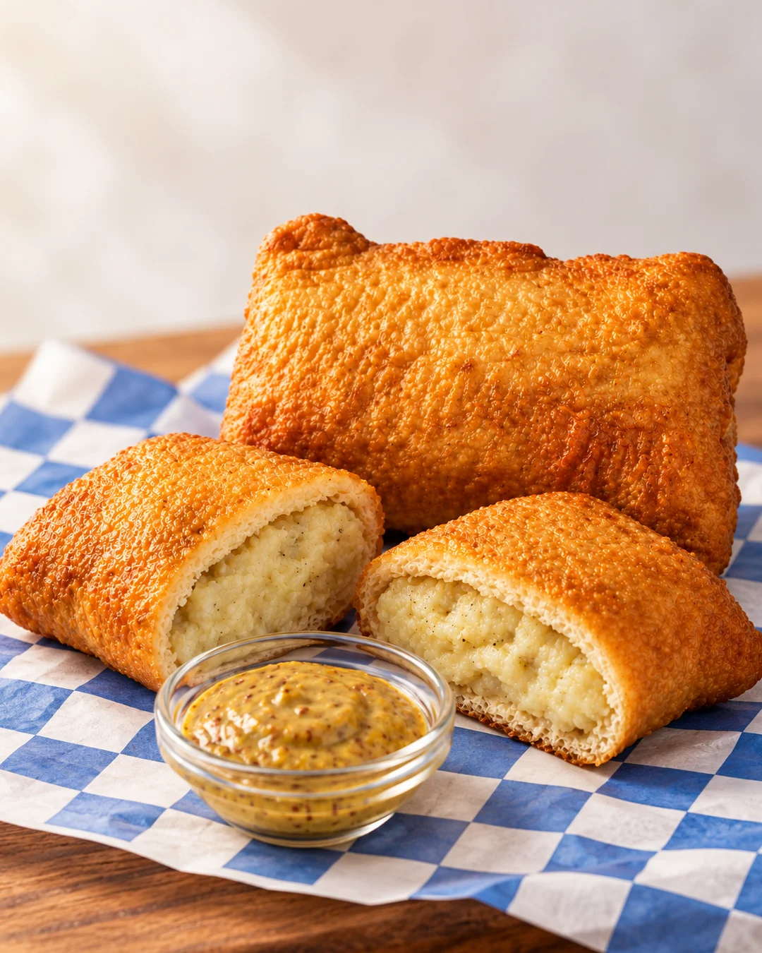 Gabila’s potato knish grilled and served with spicy mustard at nosh NY bagels, a classic New York Jewish deli favorite.