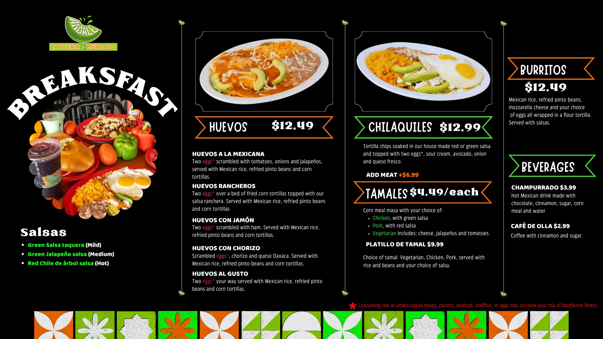 Colorful Mexican breakfast spread featuring huevos rancheros and chilaquiles