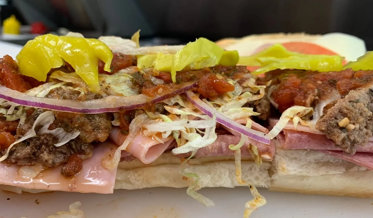 Italian sub sandwich with meats and toppings