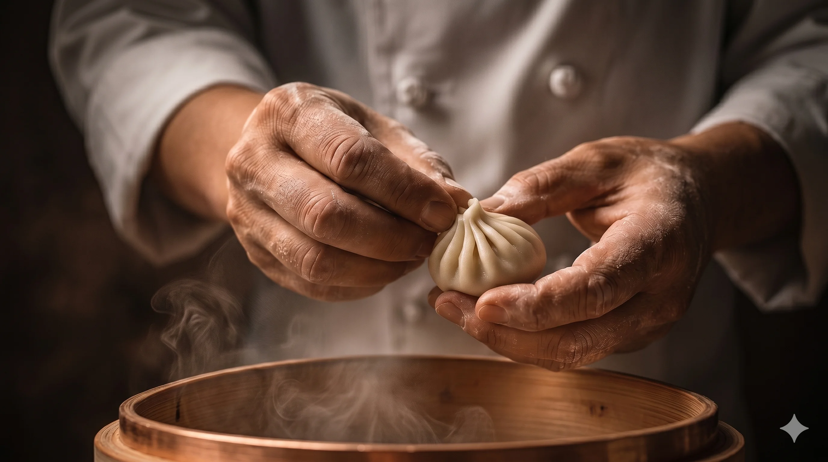 Chef crafting traditional Chinese dumplings