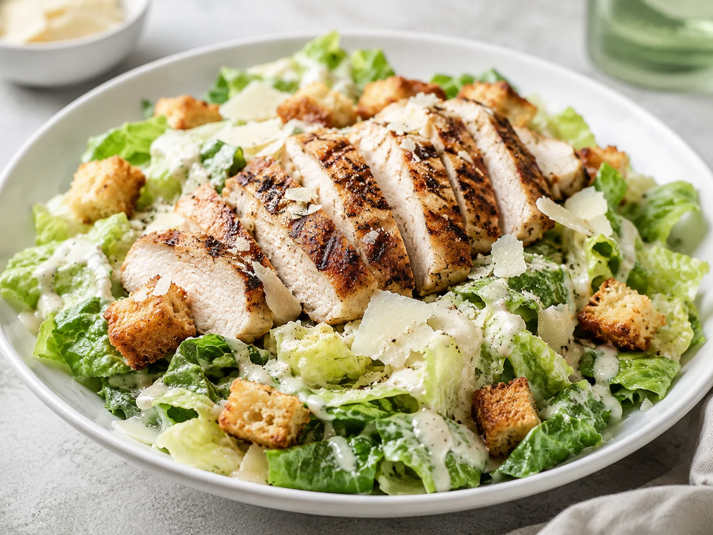 Grilled chicken Caesar salad with romaine and croutons